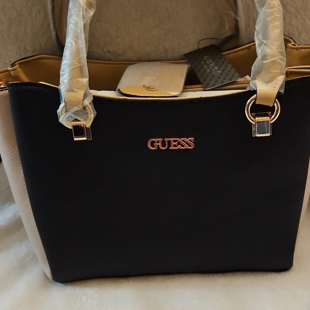 GUESS Bon Bon Faux Leather Two-tone Double Handle Satchel Bag